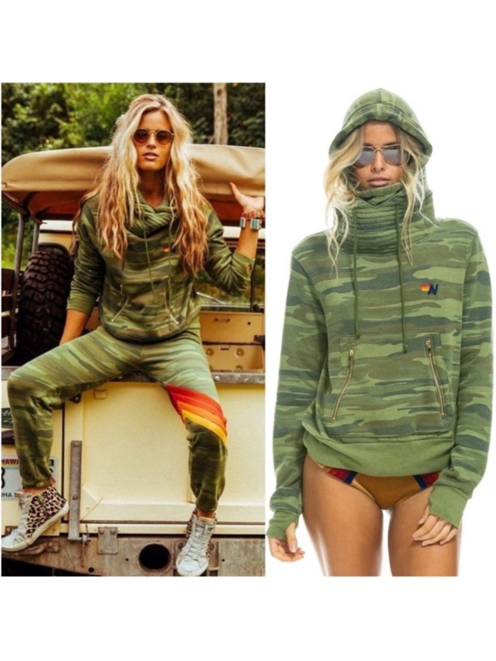 Aviator Nation Ninja Hoodie Camo Sweatshirt Unisex XS